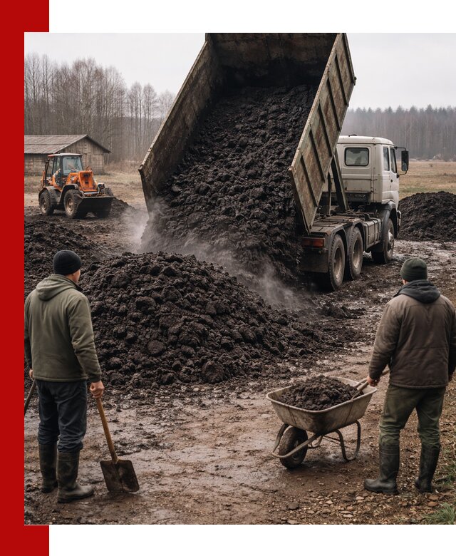 Доставка низинного торфа с разгрузкой и доставкой в Абакане