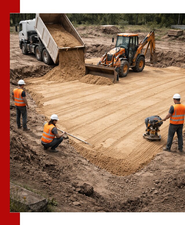 Устройство песчаной подушки для фундаментов и дорог в Абакане